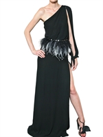 FRANCESCO SCOGNAMIGLIO - FEATHER BELT SILK CHIFFON LONG DRESS