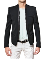 BALMAIN - PYTHON COLLAR WOOL TWILL JACKET