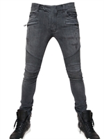 BALMAIN - 17CM STRETCH DENIM BIKER JEANS