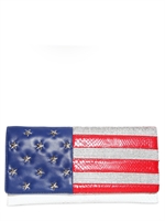 PHILIPP PLEIN - POCHETTE DI PELLE STAMPA BANDIERA USA CON SWAROVSK