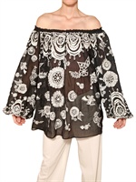 EMILIO PUCCI - BESTICKTES SEIDEN BAUMWOLL VOILE TOP
