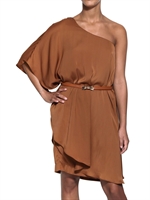 DEBY DEBO - BELTED SATIN ONE SHOULDER DRESS