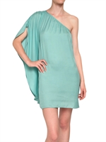 AMERICAN RETRO - ONE SHOULDER SATIN DRESS - MINT