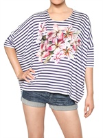 STELLA MCCARTNEY - BLUMEN DRUCK GESTREIFTES BAUMWOLL JERSEY TOP
