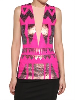 DAVID KOMA - PAILETTEN APPLIKATION AUF SEIDEN CREPE TOP