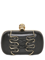 ALEXANDER MCQUEEN - POCHETTE IN PELLE CON TESCHIO E MOTIVO CORSETTO