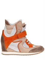 ELENA IACHI - SNEAKERS BICOLORE IN PELLE E CAMOSCIO 60MM - NUDO/ARANCIONE