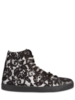 MANCAPANE - LAMINATED SILK & LACE HIGH TOP SNEAKERS
