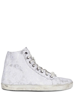 MANCAPANE - SILK & LAMINATED LACE HIGH TOP SNEAKERS