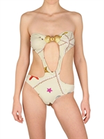 MAGDA GOMES BEACHWEAR - CUT OUT JEWELLED SHELL BATHING SUIT