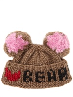 PIERS ATKINSON - ICH LIEBE BÄREN GESTRICKTE POM POM BEANIE MÜTZE - BRAUN