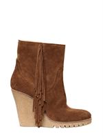 STRATEGIA - 100MM SUEDE FRINGE BOOT WEDGES - TAN