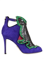 DANIELE MICHETTI - 100MM SUEDE & ELAPHE OPEN TOE LOW BOOTS - BLUETTE/MULTI