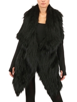 SOVA FURS - ARCTIC FOX FUR COAT WITH KNITTED SLEEVES - BLACK