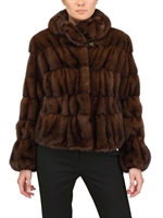 CASTELLANI - MINK FUR SHORT BOMBER JACKET - BROWN