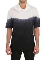 ANN DEMEULEMEESTER - DEGRADÉ GERAFFTES KRAGEN JERSEY T-SHIRT - WEIß/SCHWARZ