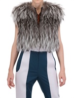 RIIS - SILVER FOX FUR ON FELTED WOOL VEST - SILVER