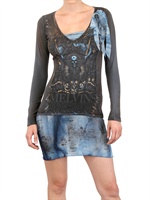 KIN AND GIN - HAND MADE TULLE AND COTTON JERSEY DRESS - GREY/BLUE