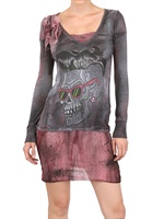 KIN AND GIN - HAND MADE TULLE AND COTTON JERSEY DRESS - GREY/RED