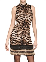 ROBERTO CAVALLI - RACCOON FUR & VISCOSE JACQUARD DRESS - TIGER