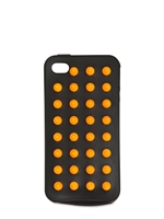 SECONDA BASE - CUSTODIA PER IPHONE IN SILICONE CON BORCHIE - NERO/ARANCIO