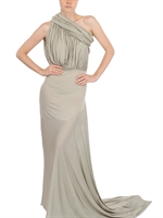 RICK OWENS - DRAPED VISCOSE SILK JERSEY LONG DRESS - PEARL