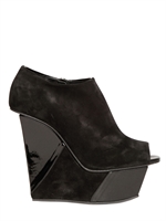 DIEGO DOLCINI - 140MM SUEDE AND PATENT OPEN TOE WEDGES - BLACK