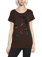 LANVIN - EMBROIDERED VISCOSE WOOL JERSEY T-SHIRT - BROWN