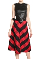 MICHAEL KORS - LEATHER & DOUBLE FACED CASHGORA DRESS - BLACK/RED