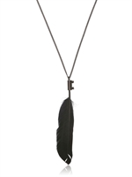 ANN DEMEULEMEESTER - DEGRADE' PIGEON FEATHER SILVER NECKLACE - BLACK