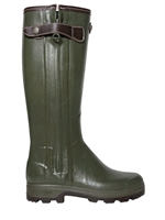 LE CHAMEAU - NATURAL RUBBER & LEATHER RAIN BOOTS - MILITARY GREEN