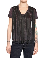 COSTA NOIR - T-SHIRT IN JERSEY E FRANGE IN PELLE CON STAMPA - BLU