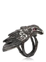 MARIA NILSDOTTER - RUBY EYE RAVEN RING - OXIDIZED SILVER