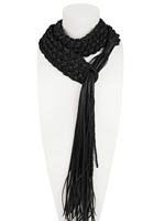 ABRE - WAXED COTTON BRAIDED SCARF NECKLACE - BLACK