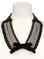 AKONG LONDON - BLACK RUFFLE CRYSTAL COLLAR NECKLACE - BLACK/WHITE