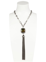 GABRIELE FRANTZEN - STONE TASSEL NECKLACE - SILVER/GREEN