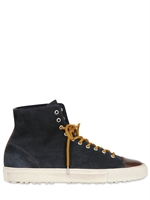 BUTTERO - SNEAKERS ALTE IN CAMOSCIO E PELLE - BLU