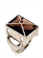 ZARA SIMON - DISCO SQUARE SMOKY QUARTZ RING - SILVER/GREY