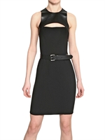 MICHAEL KORS - NAPPA LEATHER AND WOOL JERSEY DRESS - BLACK