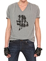 KARL - JERSEY V-NECK KARL PRINT T-SHIRT - GREY