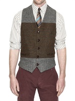 BEVILACQUA - TWO TONE TWEED WAISTCOAT - BROWN/GREY