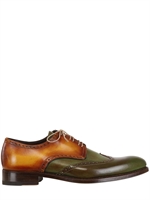 HARRIS - LEATHER DERBY LACE-UP SHOES - BROWN/GREEN