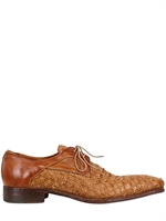 HARRIS - WOVEN VINTAGED LEATHER LACE-UP SHOES - TAN