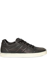 HOGAN REBEL - 20MM BRUSHED LEATHER VINTAGE SNEAKERS - BLUE/BROWN