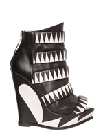 ATALANTA WELLER - 140MM TWO TONE CALFSKIN OPEN TOE WEDGES - BLACK/WHITE