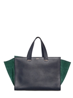 GIORGIO ARMANI - MEDIUM TOTE AUS WILDLEDER UND LEDER - NAVY/GRÜN