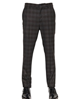 JOHN GALLIANO - ZIPPED HEM CHECKED WOOL TROUSERS - BROWN