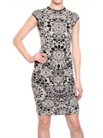 ALEXANDER MCQUEEN - SILK WOOL JACQUARD DRESS - WHITE/BLACK