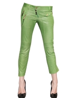 DSQUARED - CROPPED BIKER NAPPA LEATHER TROUSERS - GREEN