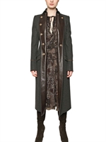 SALVATORE FERRAGAMO - WOOL FELT COAT WITH LEATHER LAPELS - FOREST GREEN